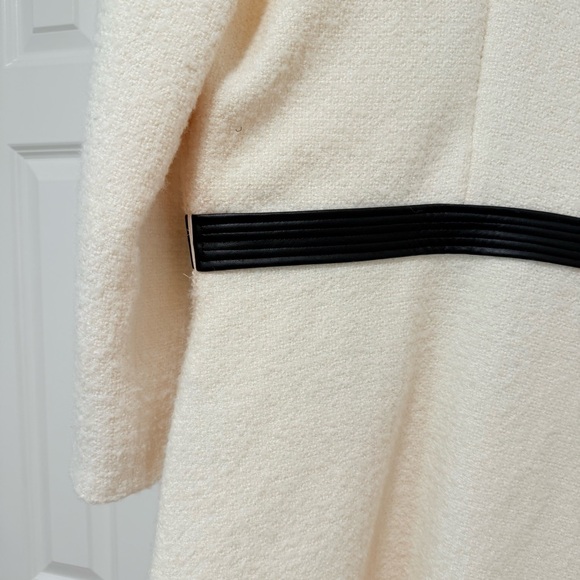 Maje Cream and Black Sheath Dress V-Neck Long Sleeve